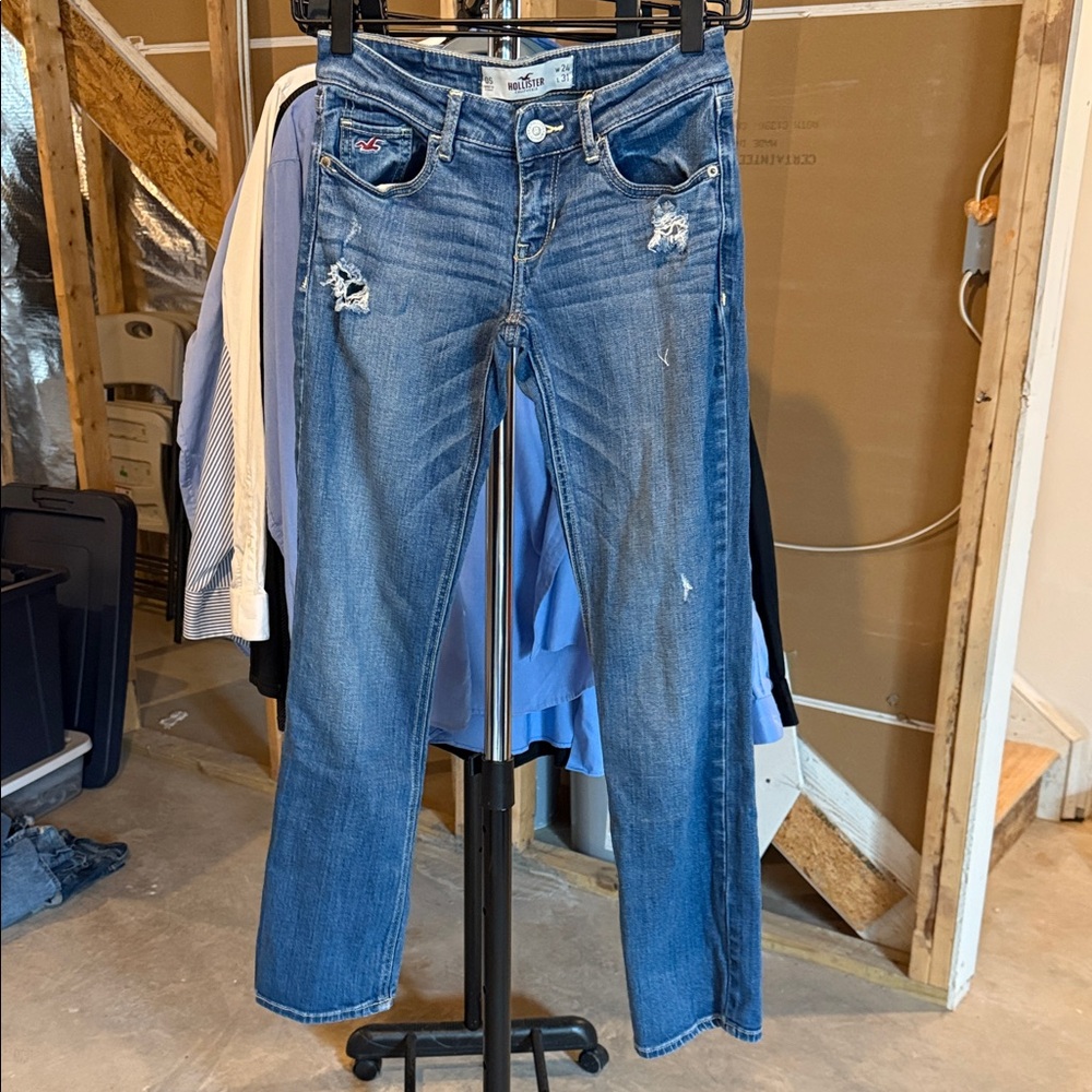Hollister Distressed Straight Leg Blue Jeans